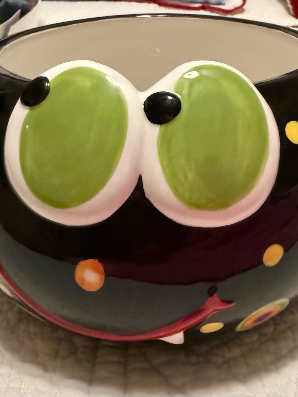 Spider Halloween Whimsical Green-Eyed Ceramic Bowl